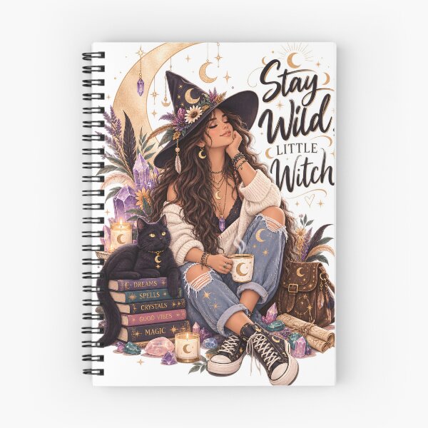 Item preview, Stay Wild Little Witch Sticker – Boho Witch Girl, Black Cat, Moon & Crystal Magic Aesthetic designed and sold by OlgaLuna_design.