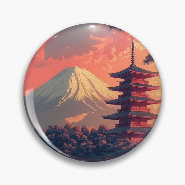 Item preview, Japanese Landscape Sunset Lake Temple Mount Fuji Sakura designed and sold by mildaclairmo.