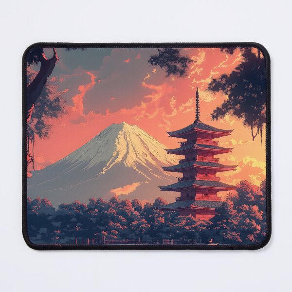 Item preview, Japanese Landscape Sunset Lake Temple Mount Fuji Sakura designed and sold by mildaclairmo.