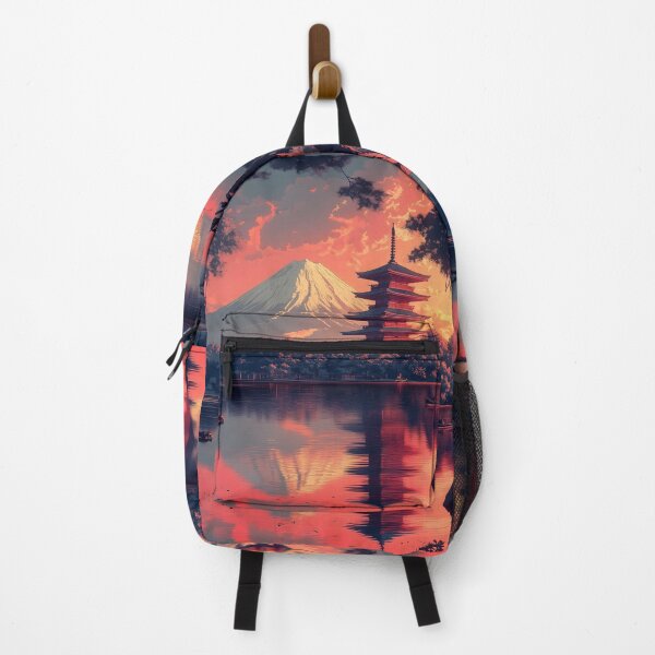 Item preview, Japanese Landscape Sunset Lake Temple Mount Fuji Sakura designed and sold by mildaclairmo.