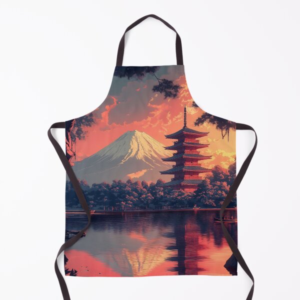 Item preview, Japanese Landscape Sunset Lake Temple Mount Fuji Sakura designed and sold by mildaclairmo.