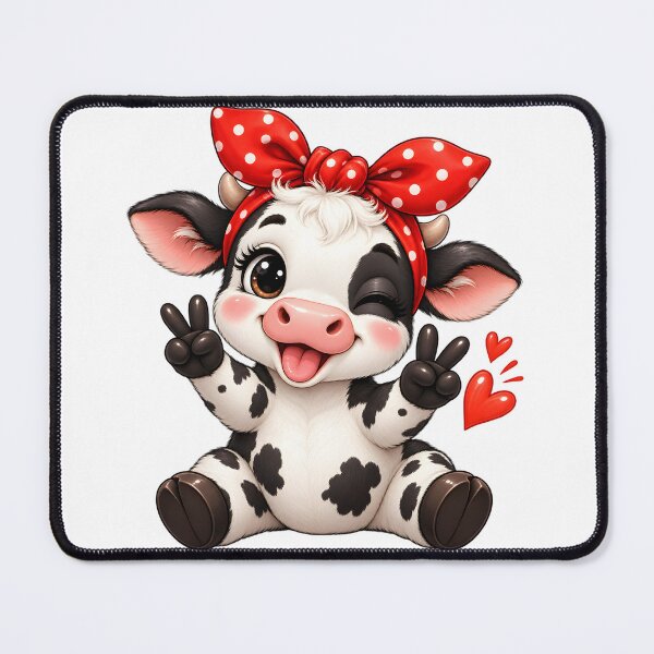 Item preview, Cute Happy Cow with Red Polka Dot Bow designed and sold by TinyWeird.