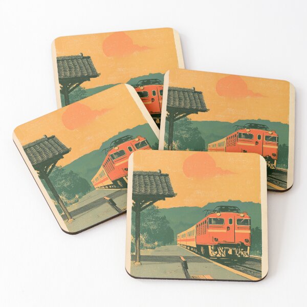 Item preview, Country Train Station at Sunset | Vintage Japanese Retro Railway Poster | Showa Travel Wall Art designed and sold by NodeArchitects.