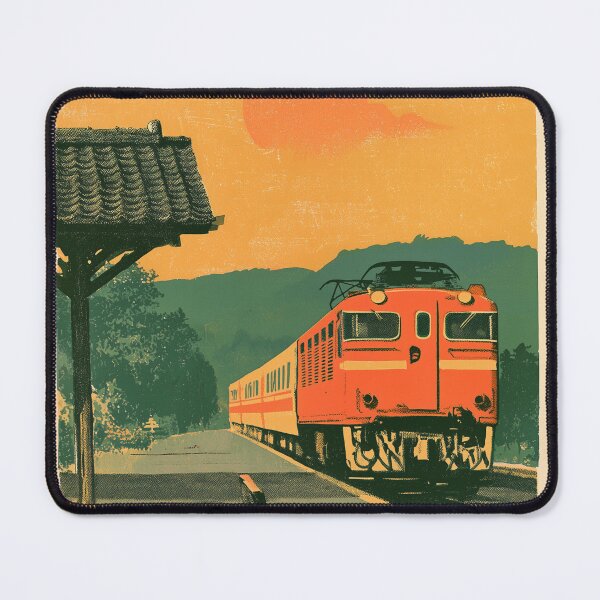 Item preview, Country Train Station at Sunset | Vintage Japanese Retro Railway Poster | Showa Travel Wall Art designed and sold by NodeArchitects.