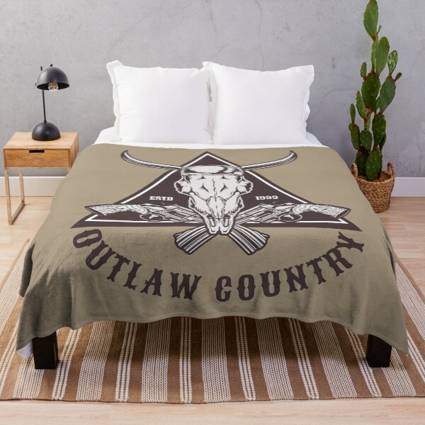 Artikelvorschau, Vintage-Emblem mit Longhorn-Schädel und Revolvern aus dem Outlaw-Country entworfen und verkauft von ARACREATIVECO.