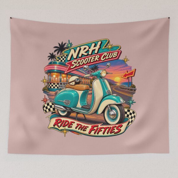 Item preview, NRH Scooter Club Ride The Fifties Retro designed and sold by Normandy Road Heritage™ - Vintage Garage Art.
