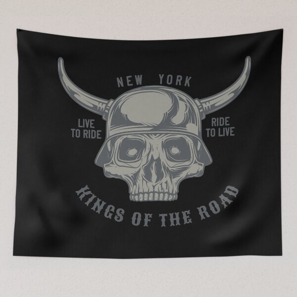 Item preview, Kings Of The Road New York Biker Skull Vintage Emblem designed and sold by ARACREATIVECO.
