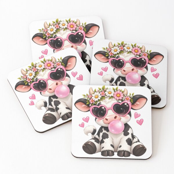 Item preview, Cute Cow with Heart Sunglasses and Bubblegum designed and sold by TinyWeird.