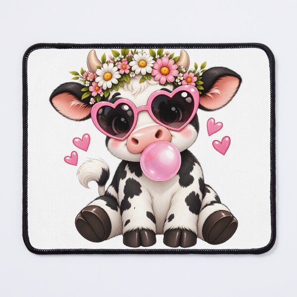 Item preview, Cute Cow with Heart Sunglasses and Bubblegum designed and sold by TinyWeird.