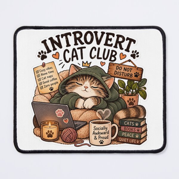 Item preview, Cozy Introvert Cat Club – Cute Homebody Cat designed and sold by ArtBySylvia.