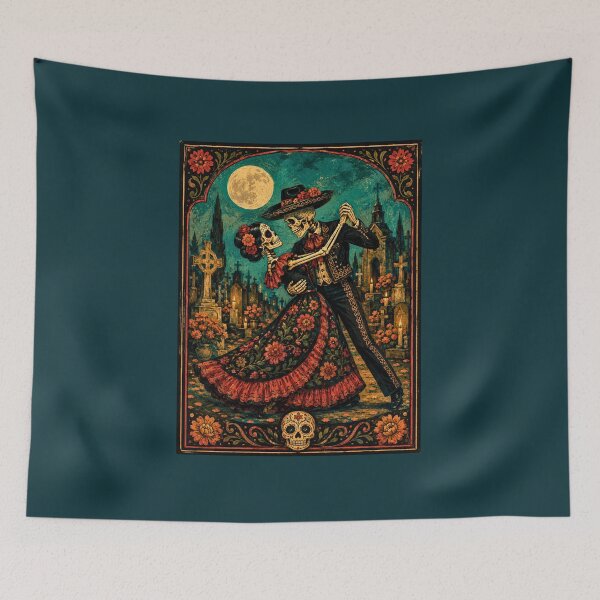 Item preview, Dancing Skeletons Day of the Dead Moonlight Waltz designed and sold by Apex & Anthem .