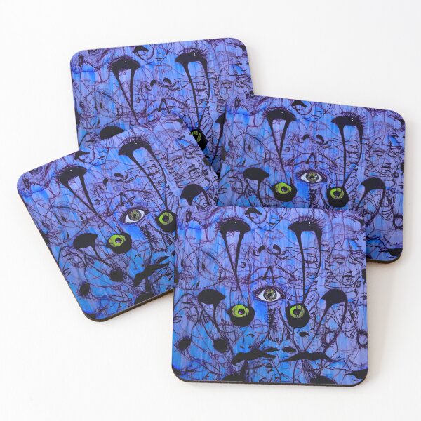 Item preview, Untitled Abstract Drawing Owl Faces Eyes Sketch Blue Yellow Black designed and sold by CristianJArt.