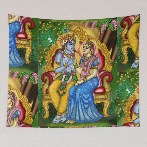 Item preview, Radha Krishna Artwork | Divine Hindu Couple Digital Painting & Spiritual Illustration designed and sold by Harshit_Digital_Arts.