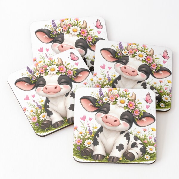 Item preview, Cute Floral Cow with Wildflowers and Butterfly designed and sold by TinyWeird.