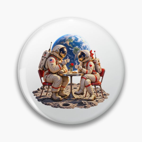 Item preview, Lunar Coffee Date – Vintage Astronaut Couple Romance designed and sold by builtforyou.