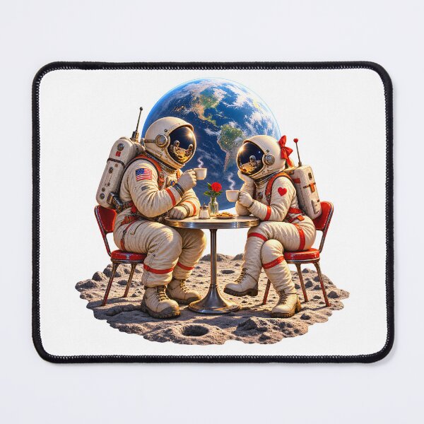 Item preview, Lunar Coffee Date – Vintage Astronaut Couple Romance designed and sold by builtforyou.