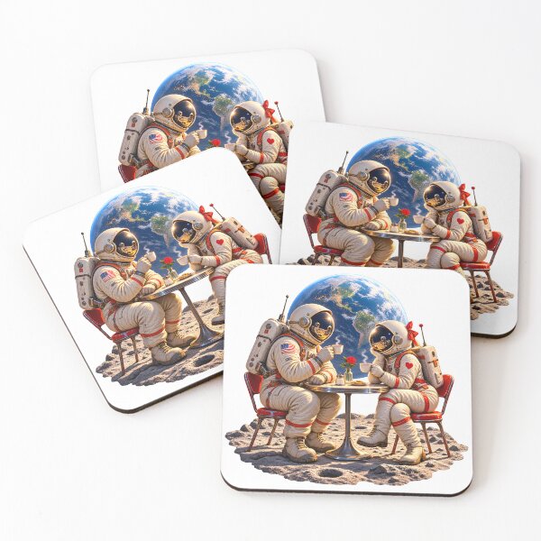 Item preview, Lunar Coffee Date – Vintage Astronaut Couple Romance designed and sold by builtforyou.