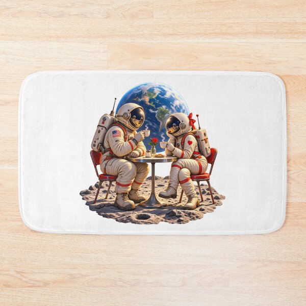 Item preview, Lunar Coffee Date – Vintage Astronaut Couple Romance designed and sold by builtforyou.