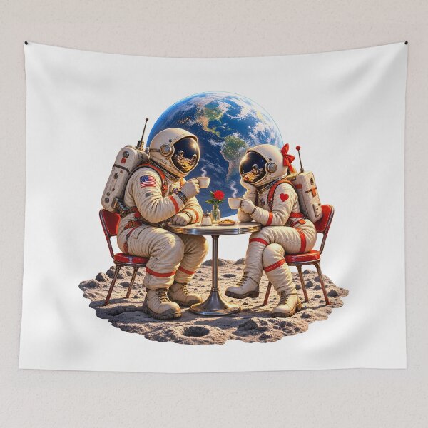 Item preview, Lunar Coffee Date – Vintage Astronaut Couple Romance designed and sold by builtforyou.