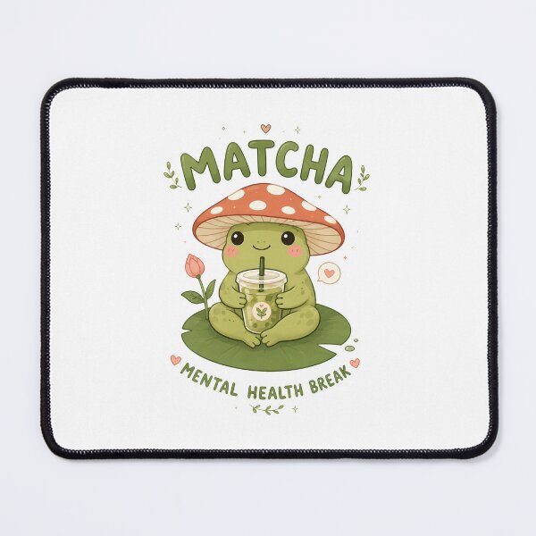 Item preview, Matcha Mental Health Break Frog | Cute Cottagecore Frog & Mushroom designed and sold by Dazzle-Sizzle.