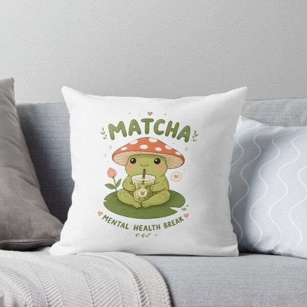 Item preview, Matcha Mental Health Break Frog | Cute Cottagecore Frog & Mushroom designed and sold by Dazzle-Sizzle.