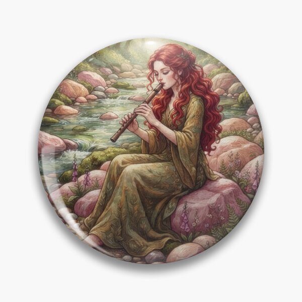 Item preview, Redheaded Maiden Playing Flute Fantasy Illustration designed and sold by Azurart2.