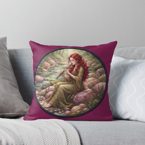 Item preview, Redheaded Maiden Playing Flute Fantasy Illustration designed and sold by Azurart2.