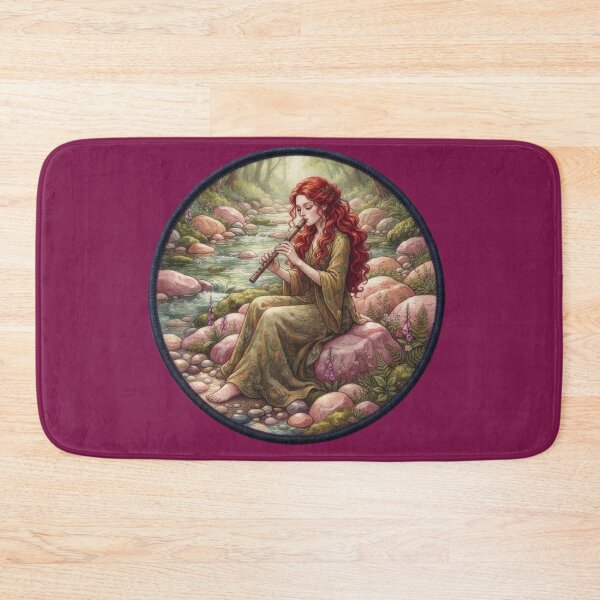 Item preview, Redheaded Maiden Playing Flute Fantasy Illustration designed and sold by Azurart2.