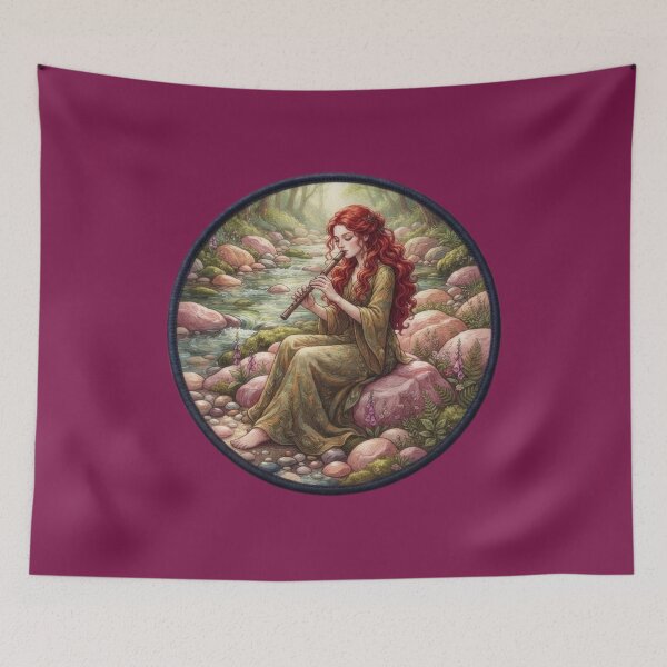 Item preview, Redheaded Maiden Playing Flute Fantasy Illustration designed and sold by Azurart2.