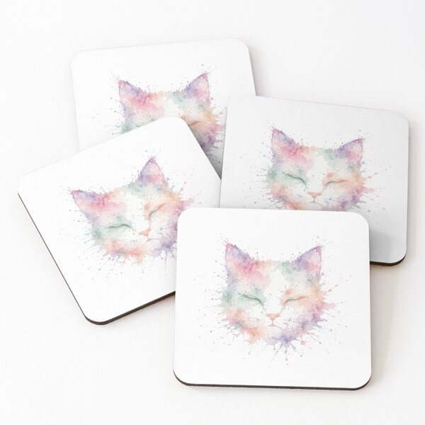 Item preview, Pastel Watercolor Splash Cat - Soft Aesthetic Cat Head Art designed and sold by Csaba1983.