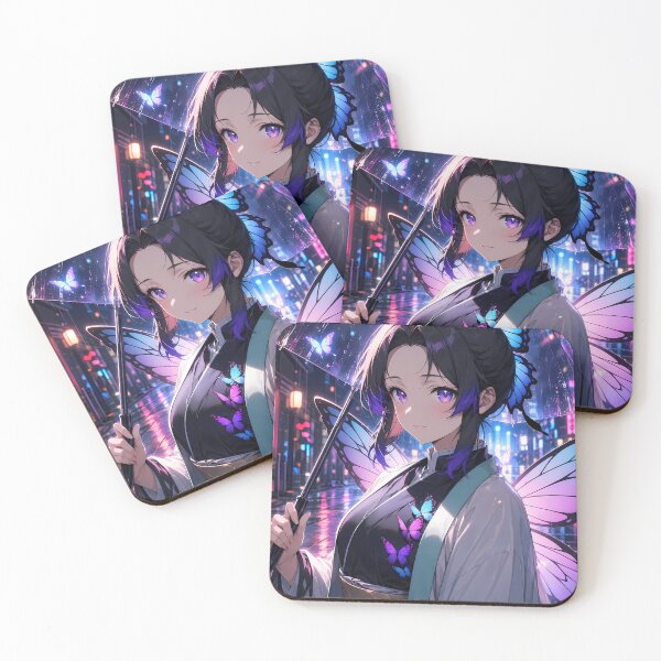 Item preview, Shinobu Kocho Demon Slayer Neon Rain Butterfly Night designed and sold by Dashsopaner.