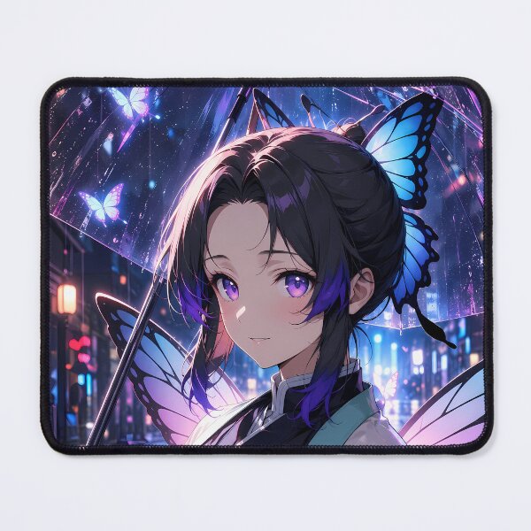 Item preview, Shinobu Kocho Demon Slayer Neon Rain Butterfly Night designed and sold by Dashsopaner.