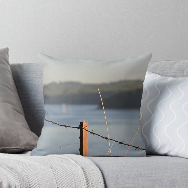 Item preview, Barbed Wire Fence Overlooking Coastal Waterway designed and sold by MiraNadaPrints.