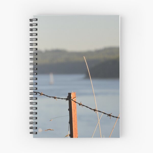 Item preview, Barbed Wire Fence Overlooking Coastal Waterway designed and sold by MiraNadaPrints.