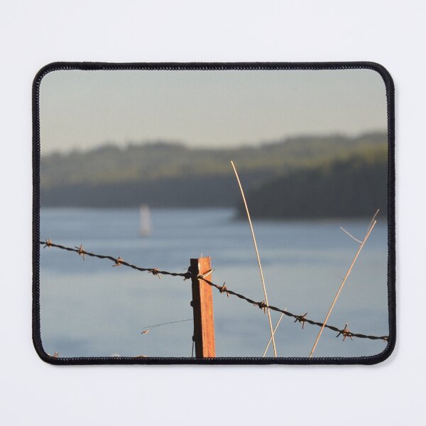 Item preview, Barbed Wire Fence Overlooking Coastal Waterway designed and sold by MiraNadaPrints.