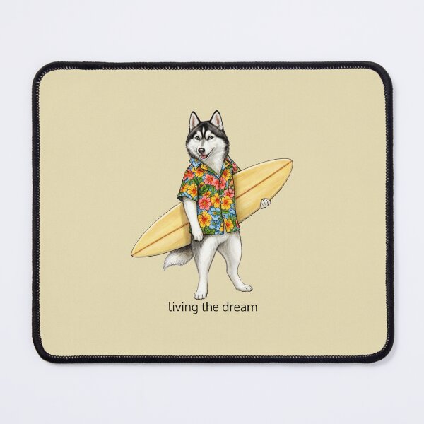 Item preview, Surfing Husky Living the Dream - Funny Siberian Husky Beach Art designed and sold by SundayFunniesCo.