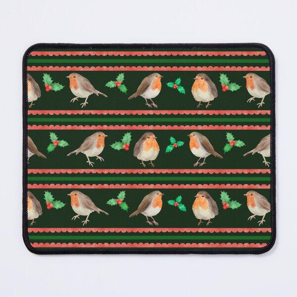 Item preview, Watercolor Christmas Robins and Holly Pattern on Dark Green designed and sold by QuestingPixel.