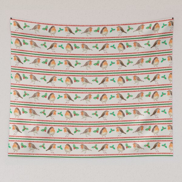 Item preview, Watercolor Christmas Robins and Holly Pattern on Cream designed and sold by QuestingPixel.