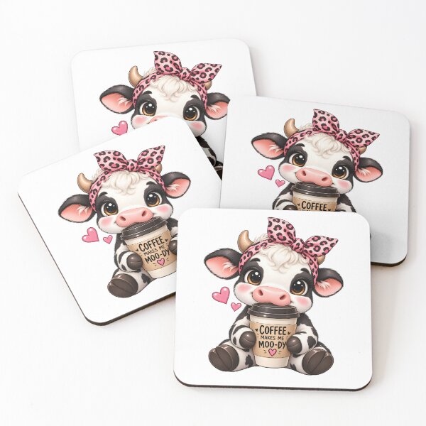 Item preview, Coffee Makes Me Moo-dy Cute Cow designed and sold by TinyWeird.