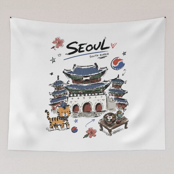 Item preview, Cute Gyeongbokgung Palace Seoul Doodle Art v2 designed and sold by RamyGallery.