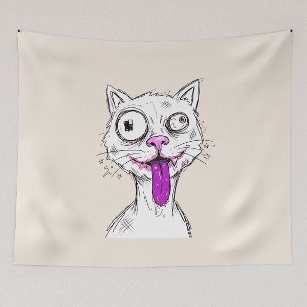 Item preview, Goofy Crazy Cat Unhinged Meme Drawing designed and sold by Pickmash.