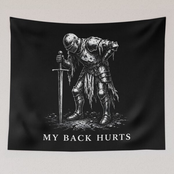 Item preview, back hurts knight meme designed and sold by MichaelJones6.