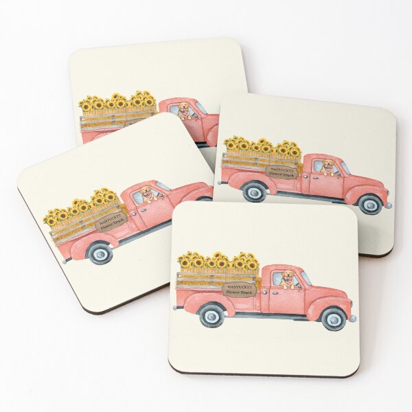 Item preview, Nantucket Autumn Flower Truck with Golden Retriever designed and sold by Coastal Joy.