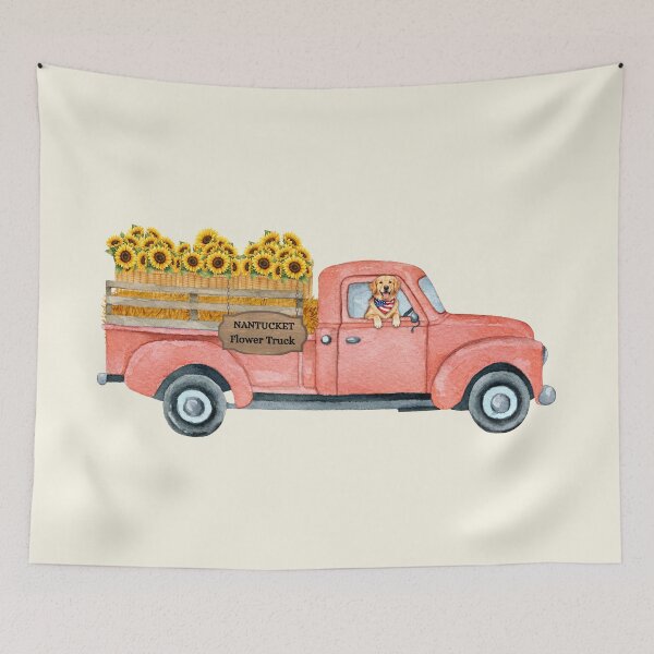 Item preview, Nantucket Autumn Flower Truck with Golden Retriever designed and sold by Coastal Joy.
