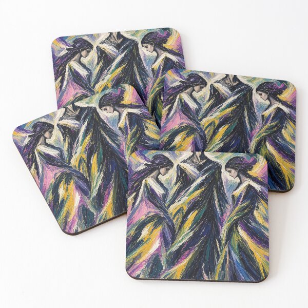 Item preview, Vibrant Expressionist Trio – Man and Two Women in Flowing Forms with Blue, Purple, Yellow, Green and Pink designed and sold by MFMart.