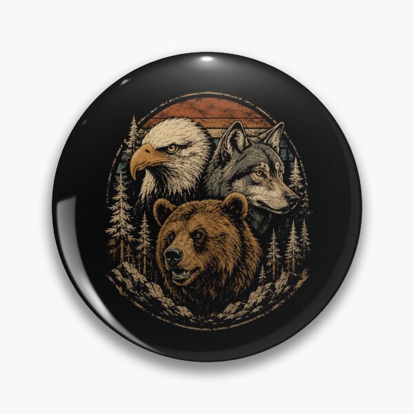 Item preview, Retro Wildlife Trio Eagle Wolf Bear Wilderness designed and sold by Moizento.