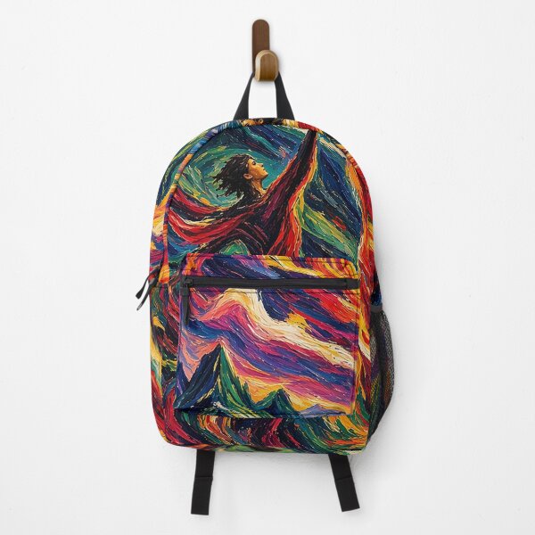 Item preview, Joyful Expressionist Dance Under Swirling Sun – Three Figures with Mountains in Blue, Purple, Yellow, Red and Green designed and sold by MFMart.