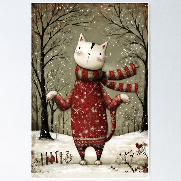 Item preview, Christmas Cat with Red Scarf - Cozy Winter Illustration designed and sold by Knightofartx25.
