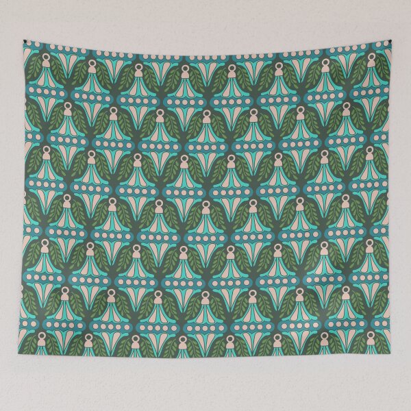Item preview, Festive Turquoise Blush Ornament Damask Teal Pattern designed and sold by DColourMuse.