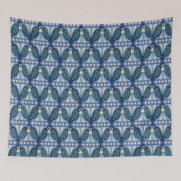 Item preview, Festive Sky Blue Cream Ornament Damask Navy designed and sold by DColourMuse.